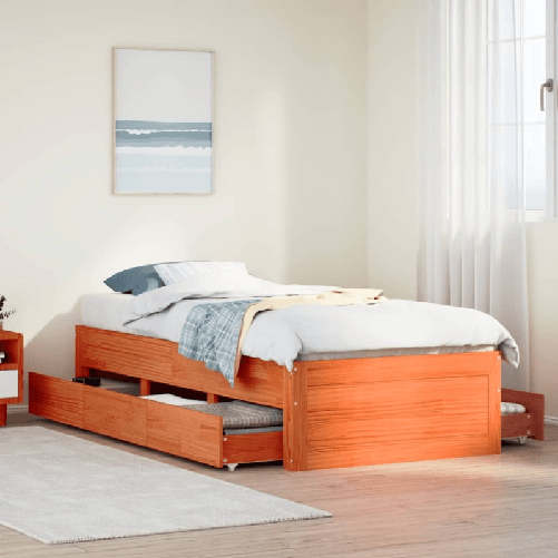 VidaXL Giroletto senza Materasso con Cassetti Marrone Cera 90x190 cm