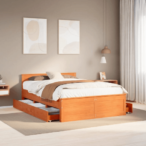 VidaXL Giroletto senza Materasso con Testata Marrone Cera 160x200 Pino
