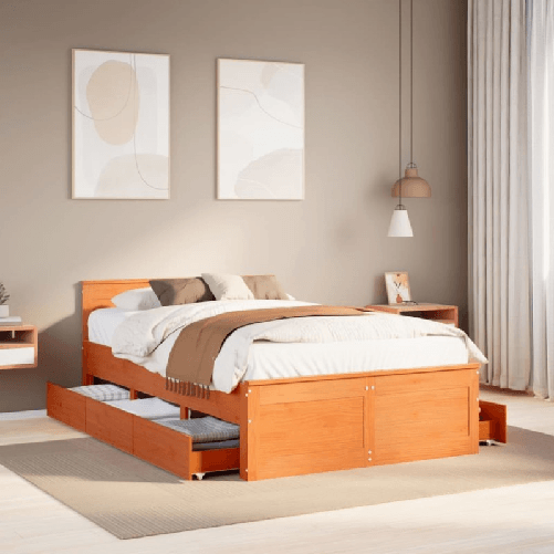 VidaXL Giroletto senza Materasso con Testata Marrone Cera 135x190 Pino