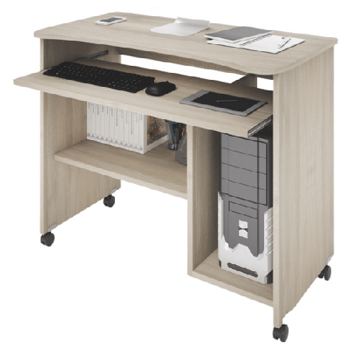 Pidema:Scrivania ufficio porta computer con ruote e ripiano estraibile. Scrivanie pc in legno olmo per ragazzi a prezzi economici