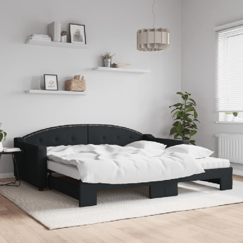 VidaXL Divano Letto Estraibile con Materassi Nero 100x200 cm Tessuto