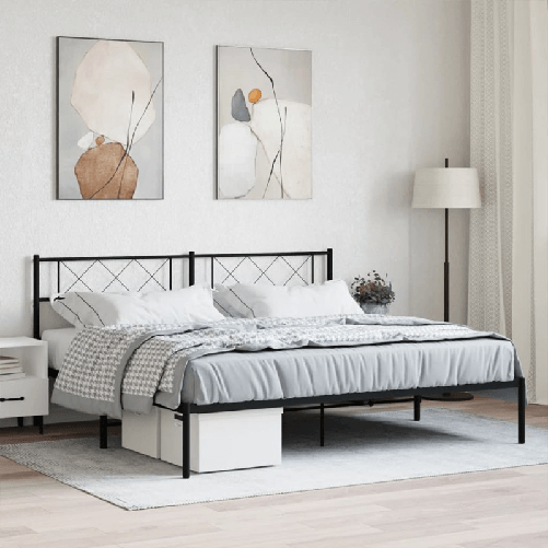 VidaXL Giroletto con Testiera in Metallo Nero 180x200 cm