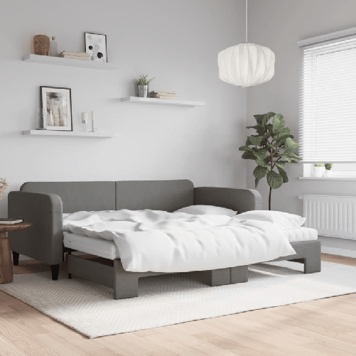 VidaXL Divano Letto Estraibile Materassi Grigio Scuro 100x200 Tessuto