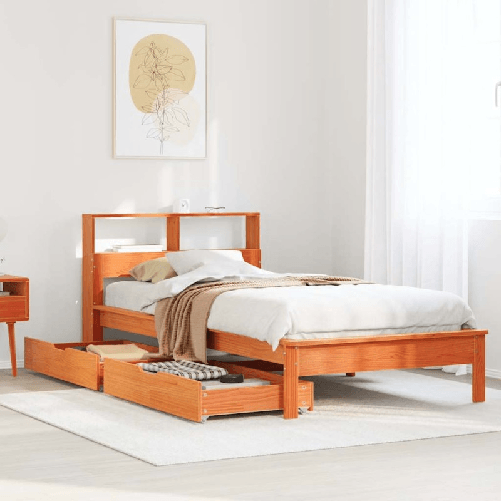 VidaXL Letto Libreria senza Materasso Marrone Cera 75x190 cm in Pino