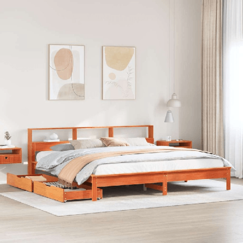 VidaXL Letto Libreria senza Materasso Marrone Cera 180x200 cm in Pino