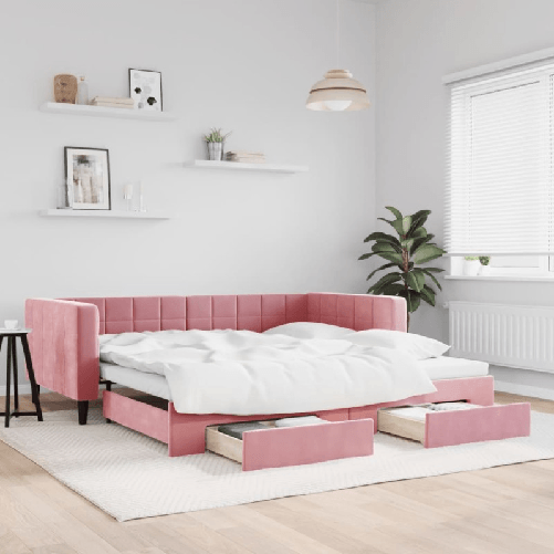 VidaXL Divano Letto Estraibile con Cassetti Rosa 100x200 cm Velluto