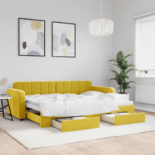 VidaXL Divano Letto Estraibile con Cassetti Giallo 80x200cm in Velluto