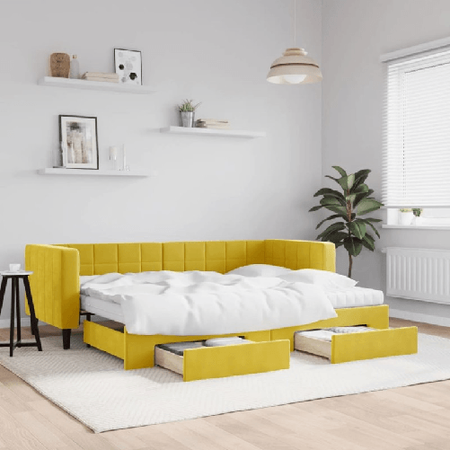 VidaXL Divano Letto Estraibile con Cassetti Giallo 80x200cm in Velluto