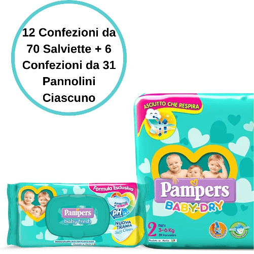 Pampers baby dry 2 mini pannolini 6 confezioni + baby fresh salviette