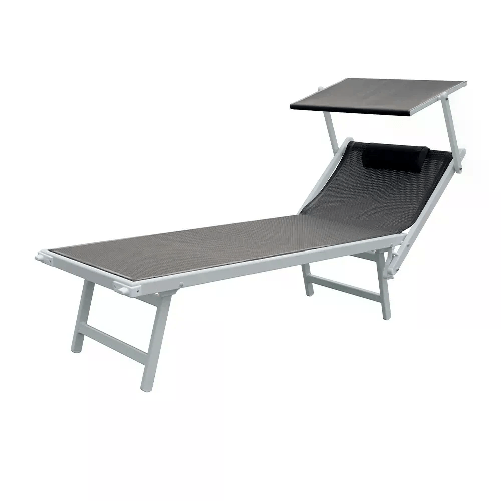 Tempo Style - Lettino Prendisole Tortora con Parasole e telaio bianco