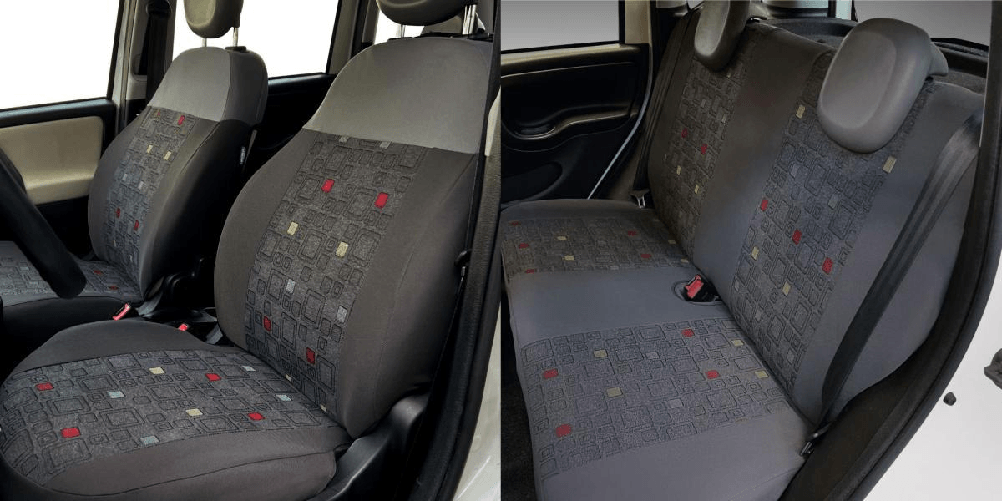 Serie completa coprisedili personalizzati Fiat Panda 12> 4 posti post. intero tess. misto cotone quadri grigio/piombo