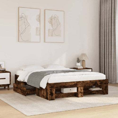 VidaXL Giroletto senza Materasso Rovere Fumo 120x190 cm in Truciolato
