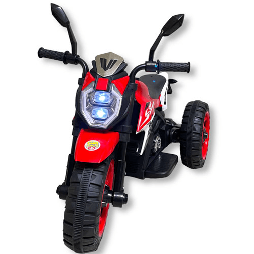 Pidema:Motocicletta da corsa per bambini con batteria 6 volt, luci led e musica. Moto scooter elettrica rossa per bambino con tre ruote e retromarcia.