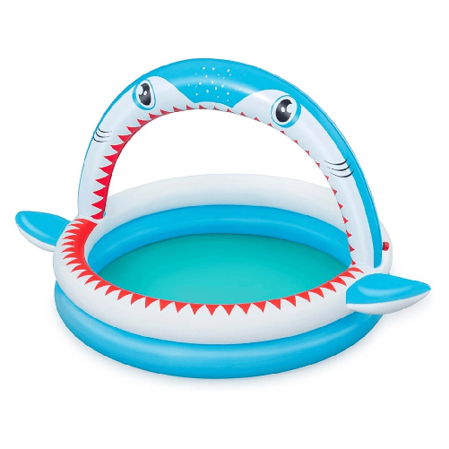 TrAdE Shop Traesio Piscina Per Bambini Sharktastic 2 Anelli Grafica A Squalo 163x127x92cm Con Spruzzo 53157 -