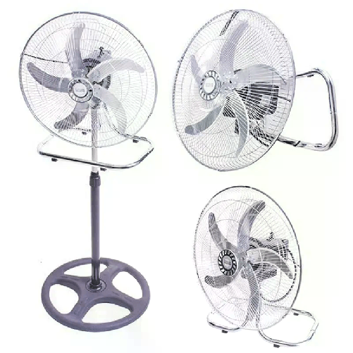 Ventilatore a Piantana Acciaio 3in1 Terra Tavolo Parete Base Tonda 65W Pala 50