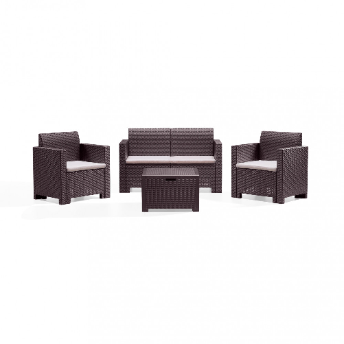 NEBRASKA - salotto da giardino completo di cuscini intreccio in rattan sintetico