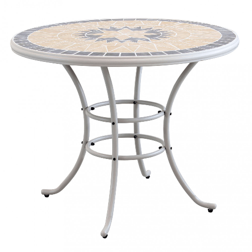 MILANI HOME VENTUS - tavolo da giardino in ferro con piano in mosaico Ø 90