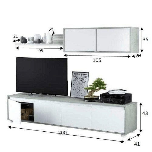 Mobile porta TV basso Fores dal design moderno. Parete