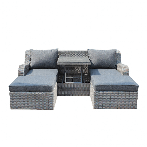 MILANI HOME GRANDIS - divano da giardino con 2 pouf completo di cuscino intreccio in rattan sintetico
