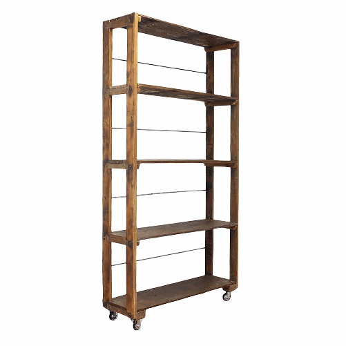 MILANI HOME WINKY - mobile in legno riciclato con 5 ripiani su ruote