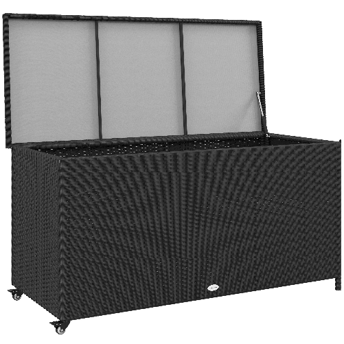 Outsunny Baule da Giardino in Rattan PE con Ruote e Maniglia Laterale, 121x57x67cm, Nero