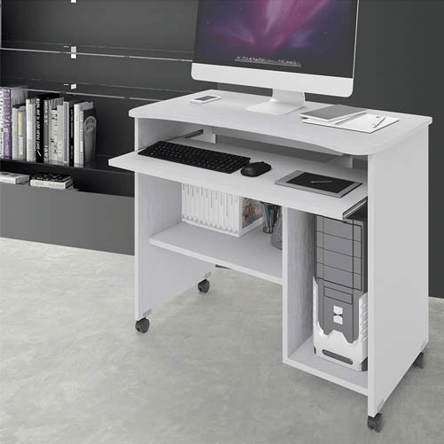 Pidema:Scrivania ufficio porta computer con ruote e ripiano estraibile. Scrivanie pc in legno bianco per ragazzi a prezzi scontati