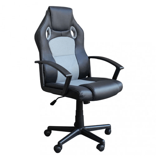 Pidema:Poltrona ufficio ergonomica professionale in similpelle grigia e nera. Poltrone gaming economiche per scrivania, con braccioli, schienale e ruo
