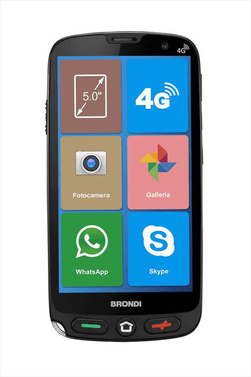Brondi amico vero 4g (nero) + flip cover - smartphone per anziani - tasto sos - torcia - gps