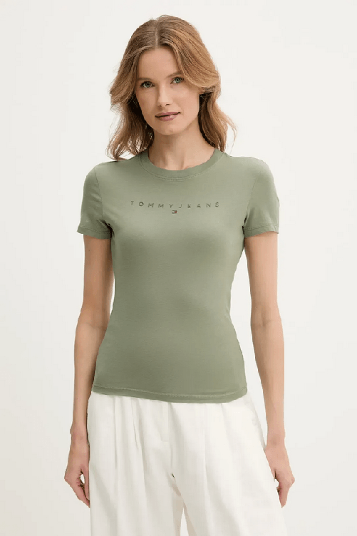 TOMMY JEANS MAGLIA T SHIRT DONNA TOMMY JEANS DW0DW20315 COTONE VERDE ORIGINALE PE 2025 Colore Verde,Taglia S