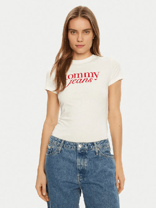TOMMY JEANS MAGLIA T SHIRT DONNA TOMMY JEANS DW0DW19447 COTONE BLU BIANCO PE 2025 Colore Bianco,Taglia S
