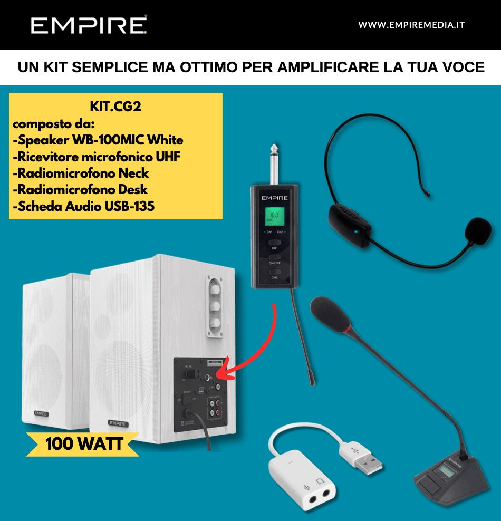 EMPIRE Kit casse 100w 2 radiomicrofoni + scheda audio usb - KIT.CG2
