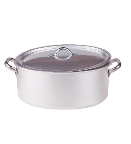 Pentole agnelli, casseruola ovale con coperchio ø 45 professionale in alluminio puro, 2 manici inox