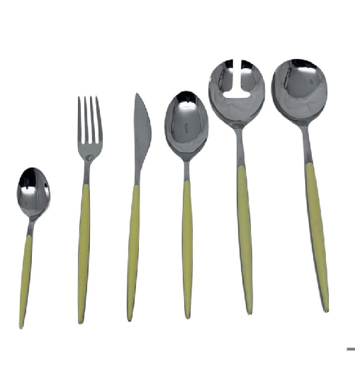 Morinox, flash set 50 posate giallo in acciaio inox e manico abs
