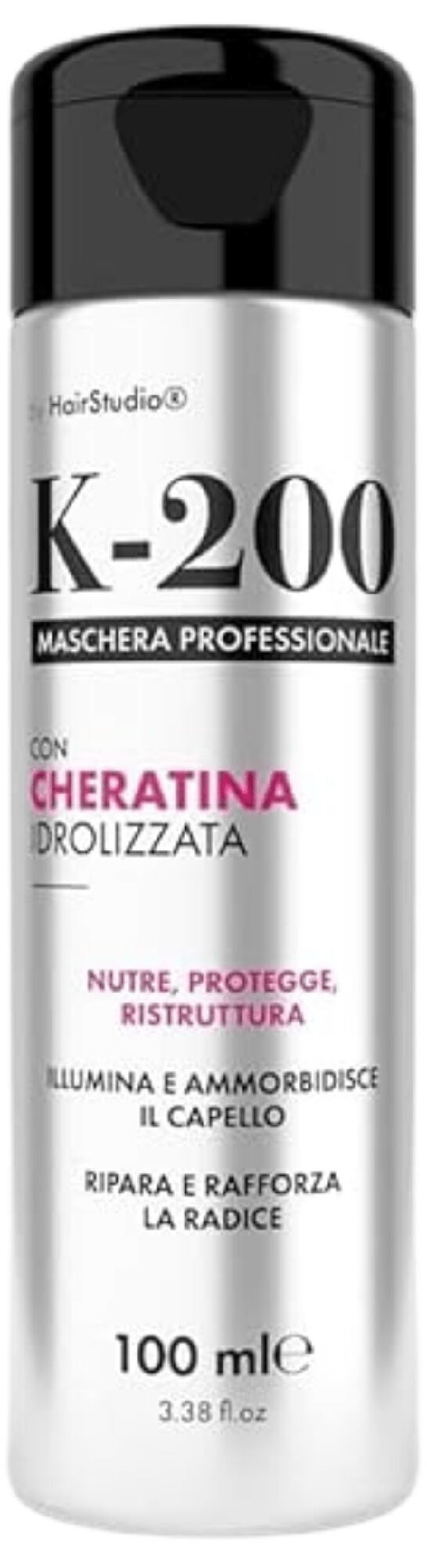K200 Maschera Capelli Ristrutturante con Cheratina Idrolizzata, con Olio di Argan e Acido Ialuronico - Protegge, Nutre e Ristruttura - 200ml