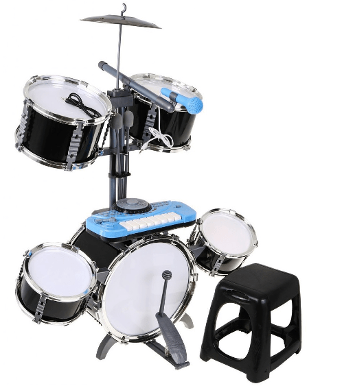 Giocoscuolaregalo Batteria Musicale per Bambini con Sgabello Tastiera Elettronica DJ Multifunzione Microfono con Batteria Musicale per Bambini con Sg