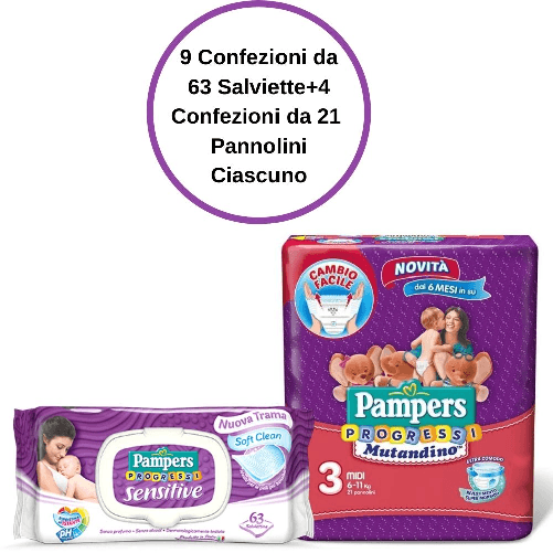 Pampers progressi sensitive salviette 9 confezioni + mutandino 3 4 confezioni da 21