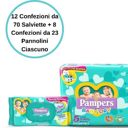 Pampers baby dry 5 junior pannolini 8 confezioni + baby fresh salviette