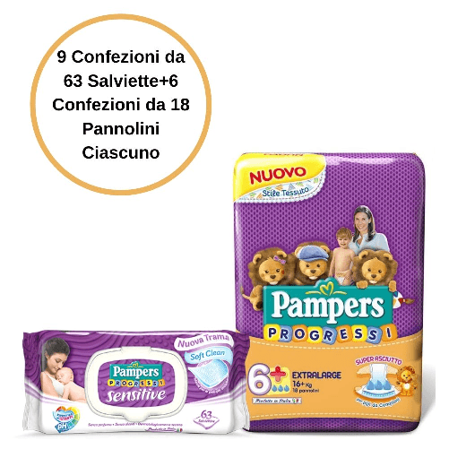 Pampers progressi pannolini 6+ large 6 confezioni + sensitive salviette