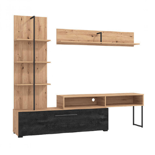 MILANI HOME BOBBIE - parete attrezzata con anta e mensola moderna minimal in legno
