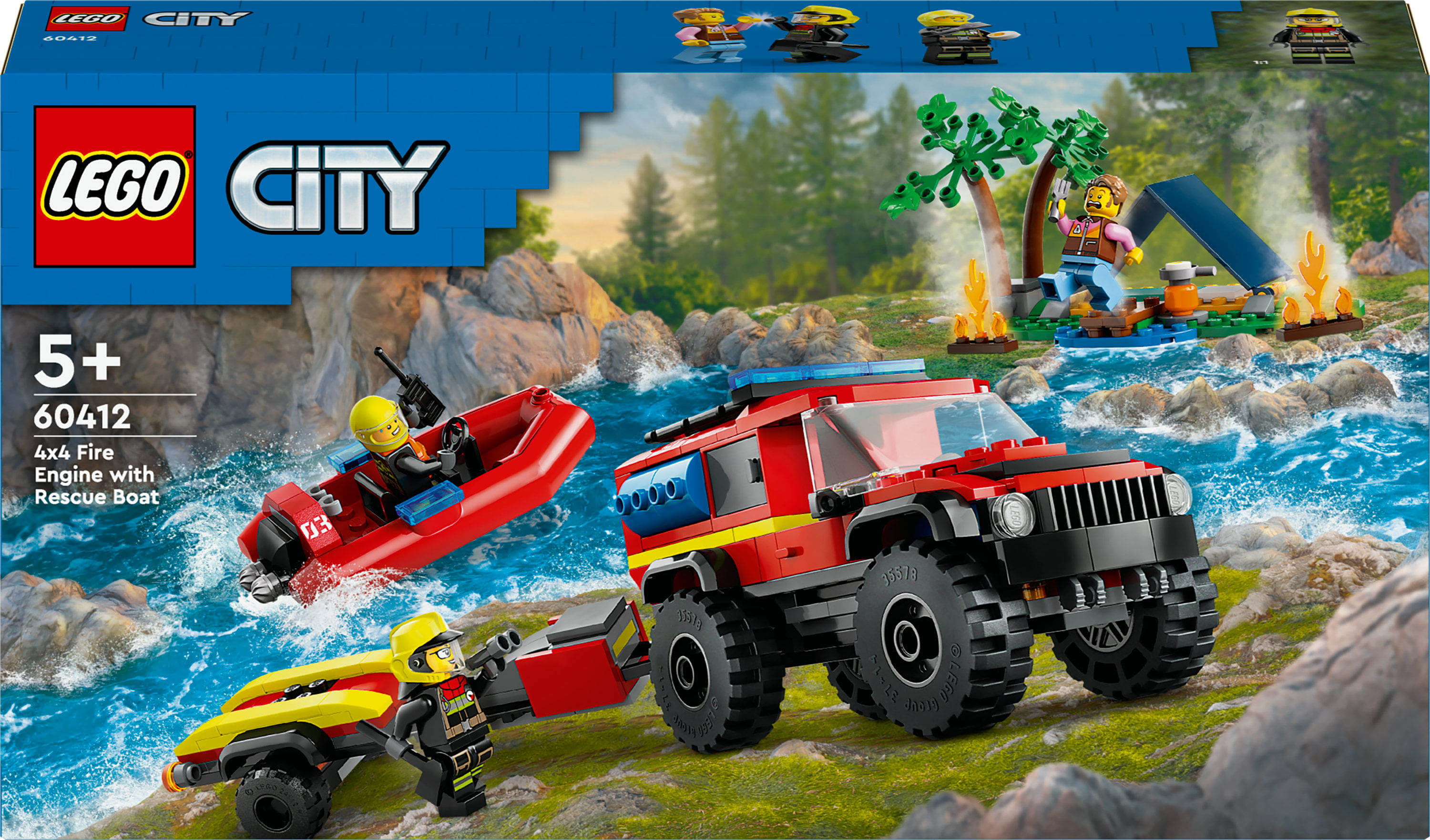 LEGO City 60412 Fuoristrada Antincendio e Gommone di Salvataggio, Camion dei Pompieri Giocattolo LEGO Fuoristrada antincendio e gommone di salvataggio