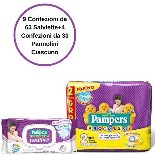 Pampers progressi pannolini 2 mini 4 confezioni + sensitive salviette