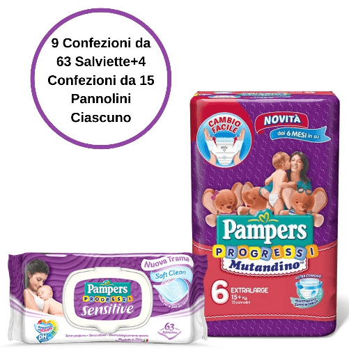 Pampers progressi sensitive salviette 9 confezioni + 6 mutandino 4 confezioni da 15