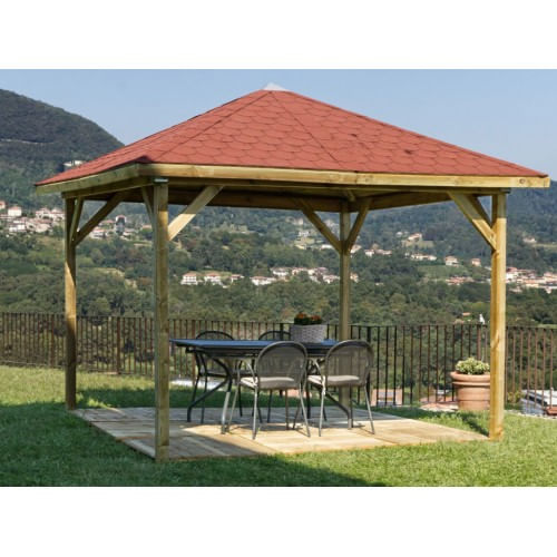 Gazebo in Legno Pino Impregnato 3x3 Copertura con Tetto Pergola da Giardino