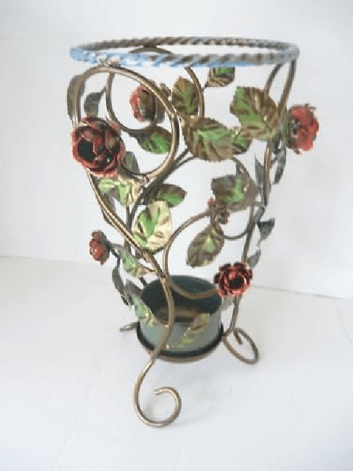 Portaombrelli in Ferro battuto Tondo con Rose e Foglie Decorative