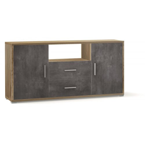 Mobile 2 Ante con 2 Cassetti Noce Nero Credenza Contenitore in Legno Tv