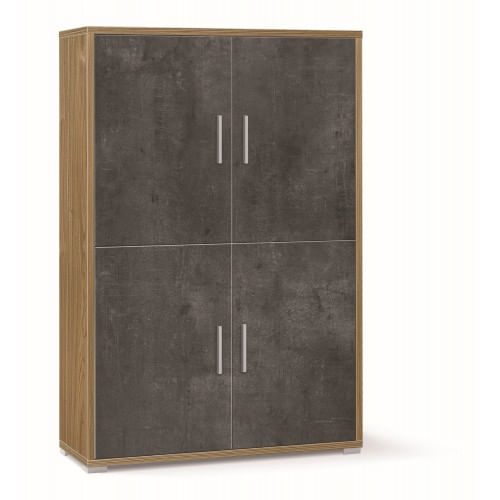 Mobile Credenza 4 Ante Armadio Noce Nero con Ripiani da Ufficio Soggiorno