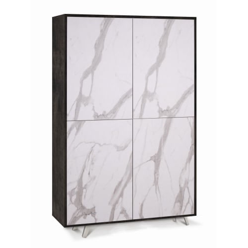 Armadio Ripiani Mobile Credenza 4 Ante Nero Marmo Soggiorno Ingresso