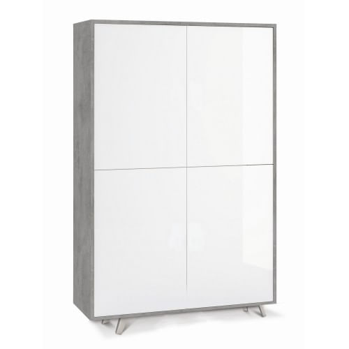 Armadio Credenza Cemento Bianco Lucido Ripiani 4 Ante Soggiorno Mobile