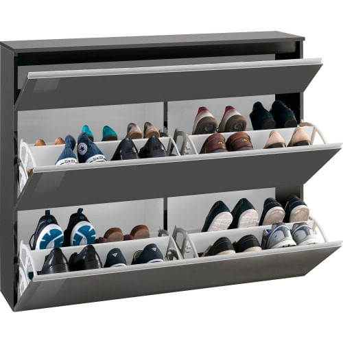 Scarpiera 3 Ante Ribalta Mobile Antracite Lucido Moderno Scarpe in Legno