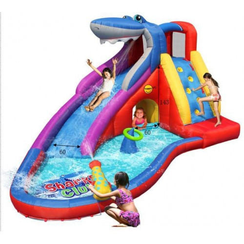 Scivolo Gonfiabile Castello Acquatico Gigante Squalo Vasca Palline Giochi Acqua